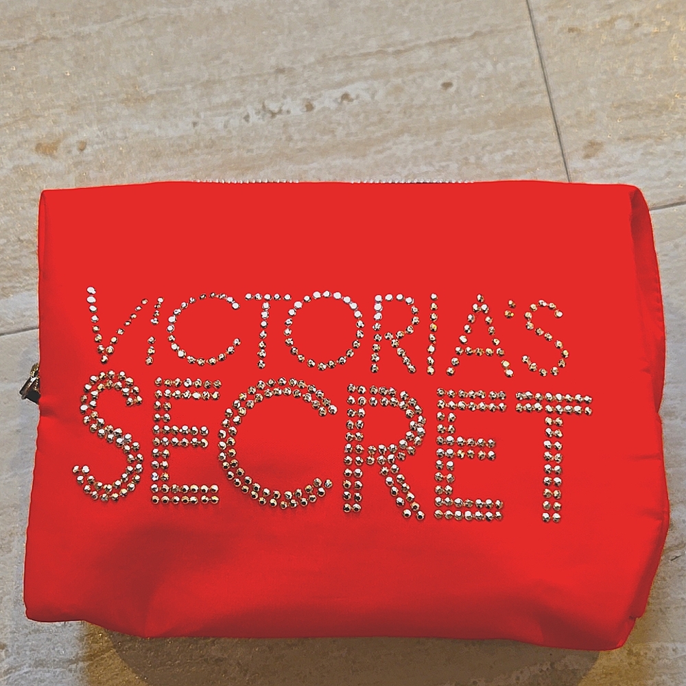 Victoria's Secret Red "Bling" Zipper Travel Cosmetic/Jewelry Pouch